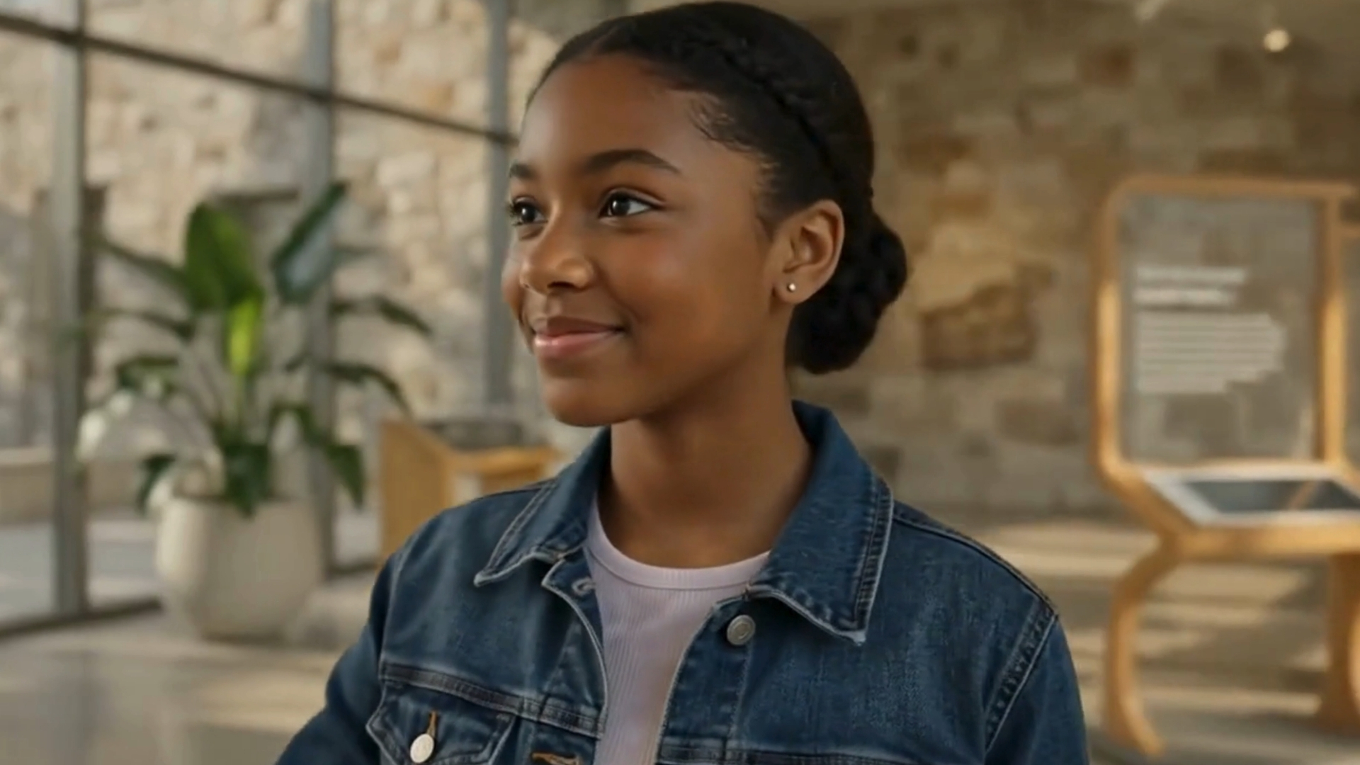 A young woman entering the Discovery Studio